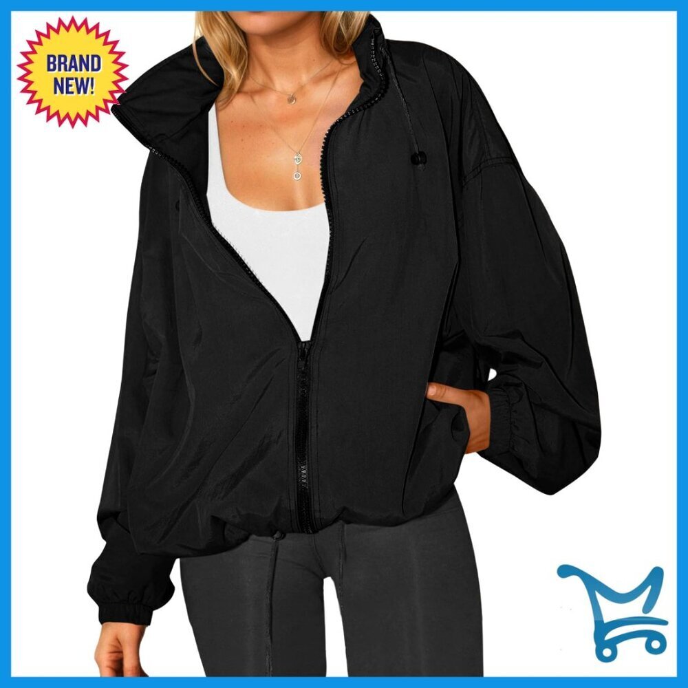 Waterproof Rain Jacket Lightweight Hooded Windbreaker Outdoor Hiking Zip Up